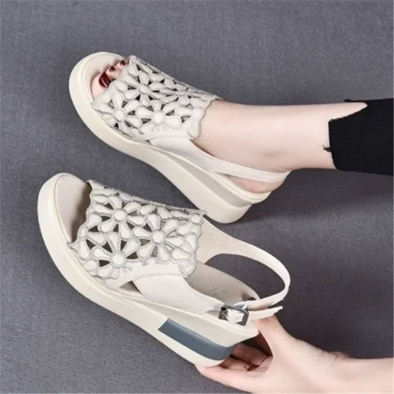 Women's Arch-Support Wedge Sandals for Comfort Beige