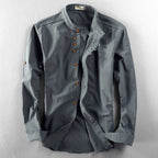 Breathable Linen Cotton Shirt With Japanese Style Design Charcoal