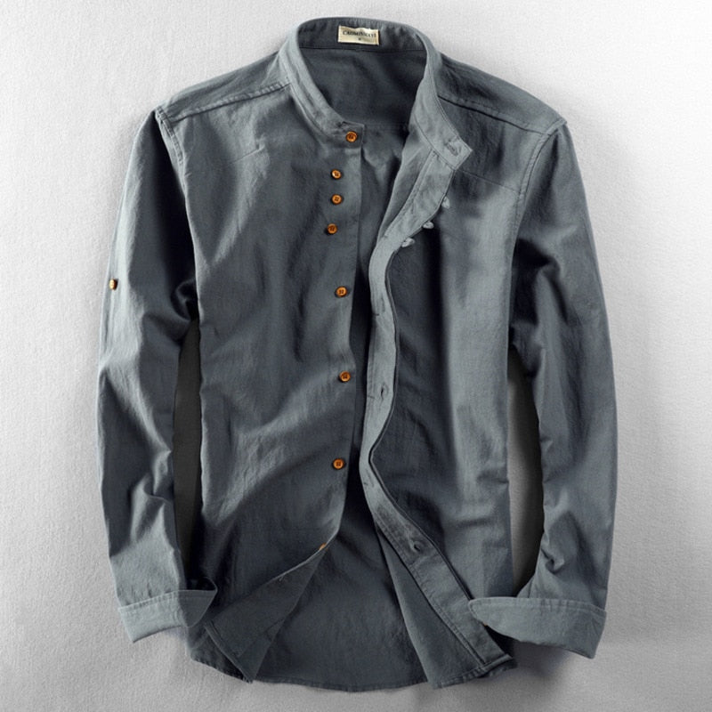 Breathable Linen Cotton Shirt With Japanese Style Design Charcoal