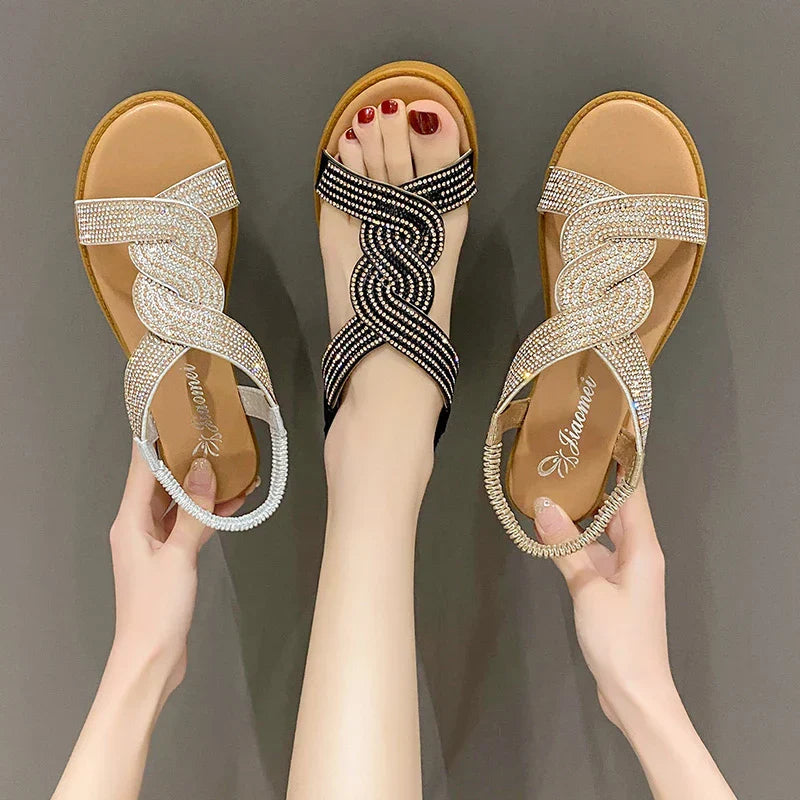 Women's Comfortable Leather Slip-On Flat Sandals-MODAUTLET
