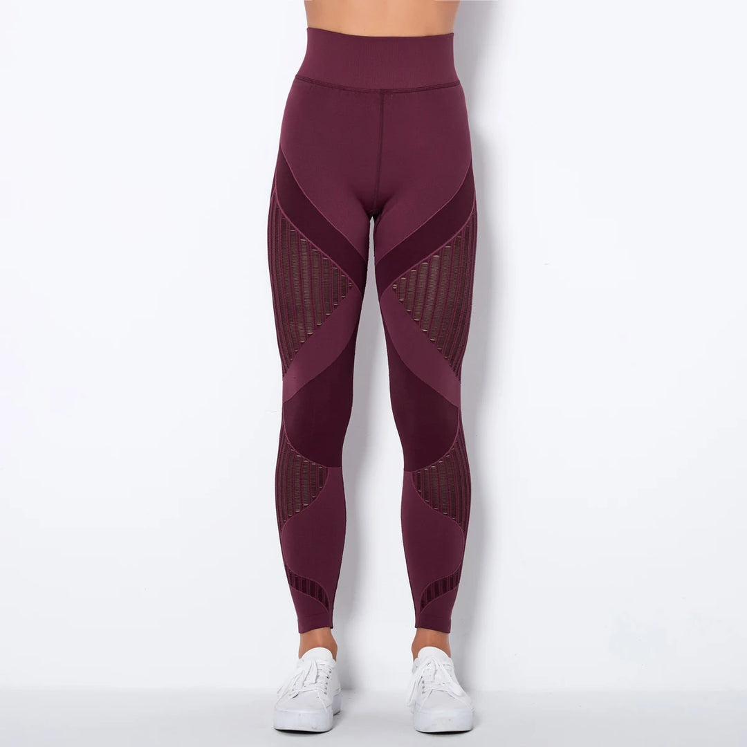 Dame højtaljede hulmønstrede sømløse træningsleggings til fitness og yoga