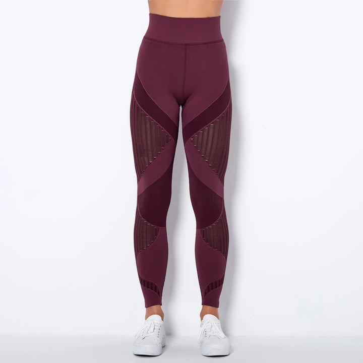 Dame højtaljede hulmønstrede sømløse træningsleggings til fitness og yoga