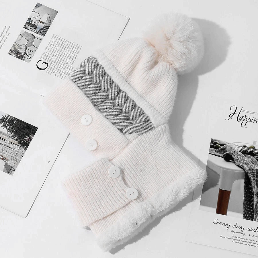Cozy Fur-Lined Pompom Beanie-MODAUTLET