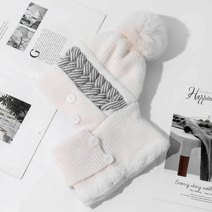 Cozy Fur-Lined Pompom Beanie-MODAUTLET