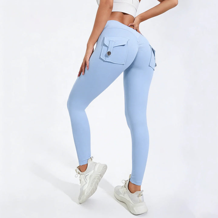 Women's Breathable Yoga Pants with Butt Pocket, Comfortable Leggings Light Blue