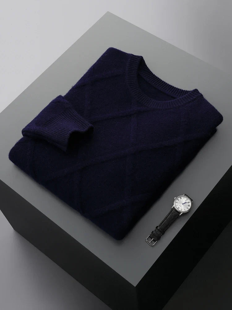 Men's Merino Wool Sweater in Meadow Green Navy