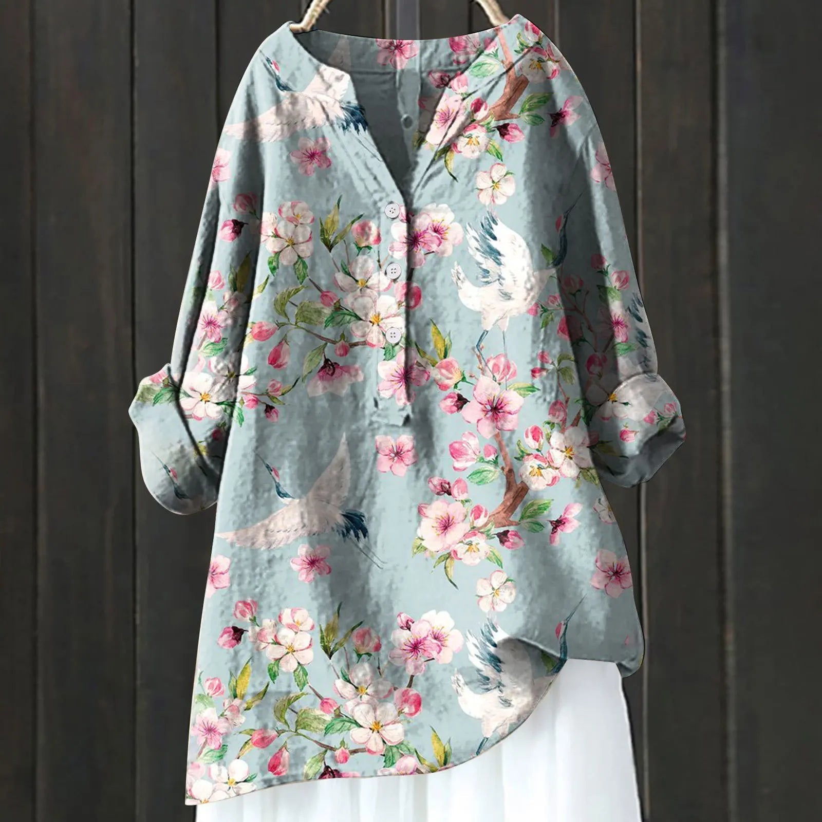 Women's Floral Vintage French Blouse Sky Blue