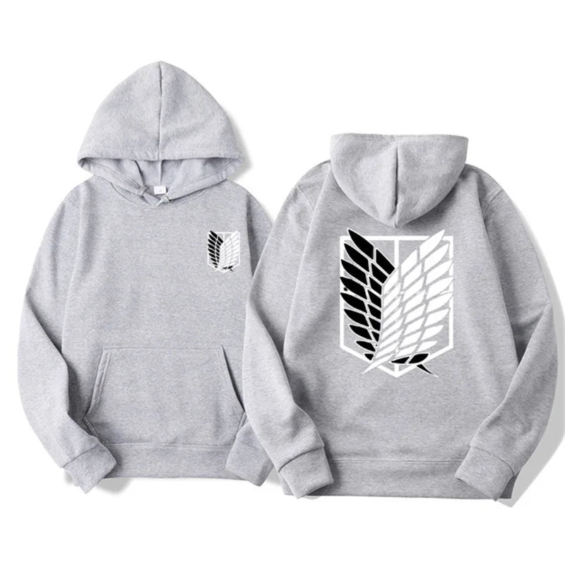 Unisex Attack on Titan Hoodie – Anime Graphic Pullover for Men & Women Gray
