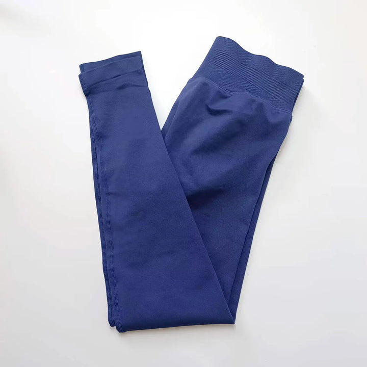 Women's Seamless Yoga Leggings with Low Rib Waistband for Fitness Blue Gray