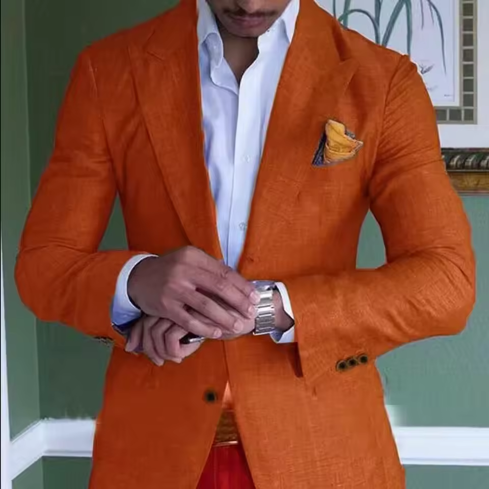 Linen Blazer For Men Formal And Casual Wear Lightweight Orange