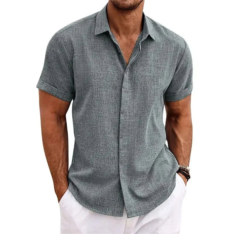 Men's Summer Linen Shirt Breathable for Warm Weather Gray