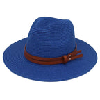 Breathable Straw Panama Sun Hat With Wide Brim Protection Royal blue