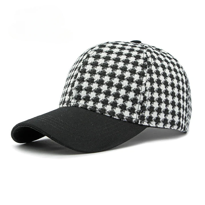 Houndstooth Pattern Canvas Cap-MODAUTLET