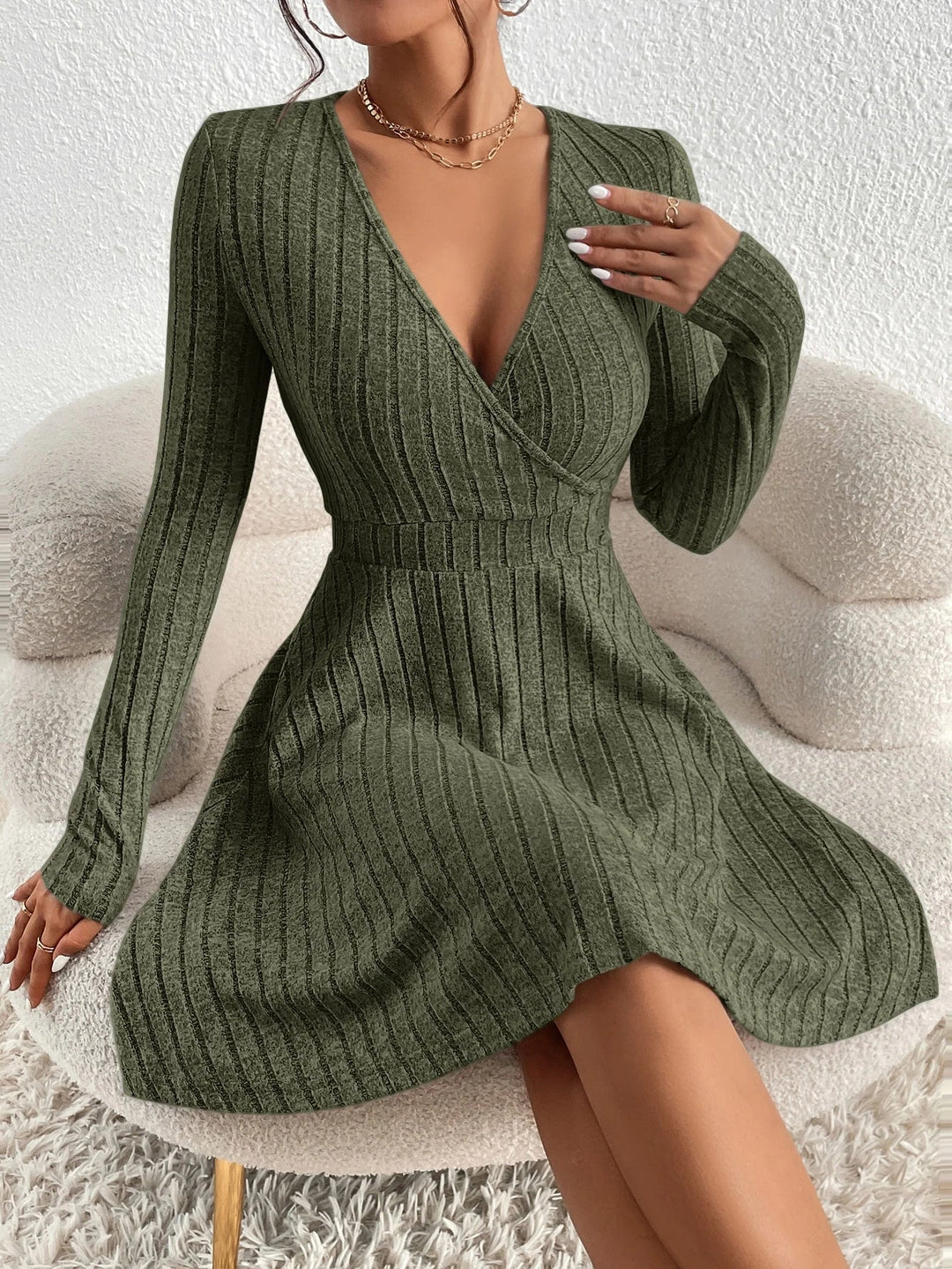 Women's Knit Dress in Luna Verde-MODAUTLET