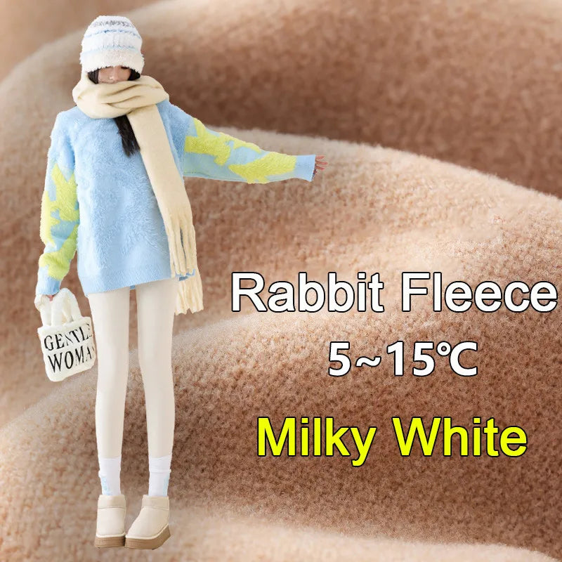 Women's High Waist Fleece Shark Skin Leggings - Cozy & Slimming Fit Rabbit wool - White