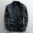 Breathable Linen Cotton Shirt With Japanese Style Design Navy