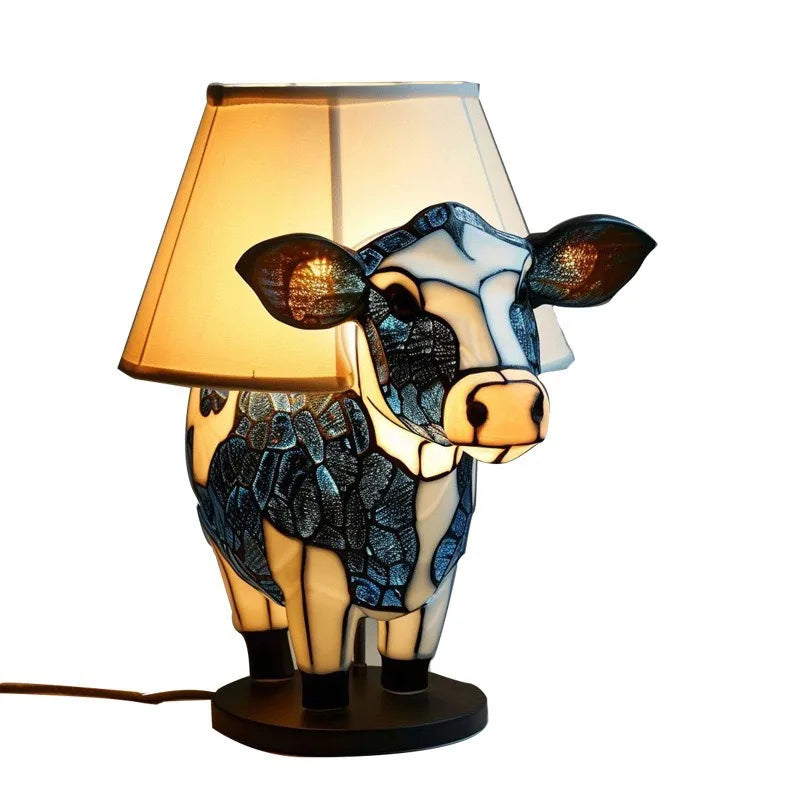 Colorful Mosaic Cow Table Lamp for Unique Home Decor