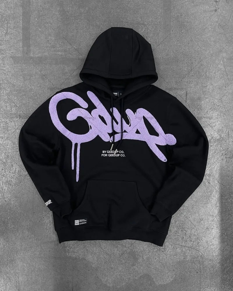 Y2K Harajuku Oversized Letter Hoodie Black Purple