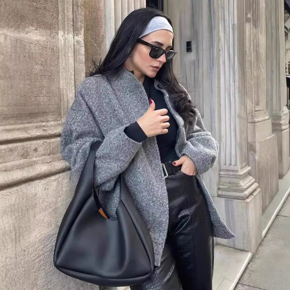 Thermal O Neck Jacket for Women With Pockets Warm Coat GRAY