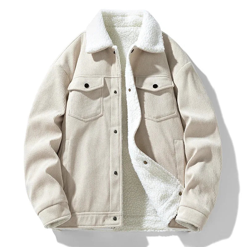 Men's Corduroy Henley Jacket Stone Beige