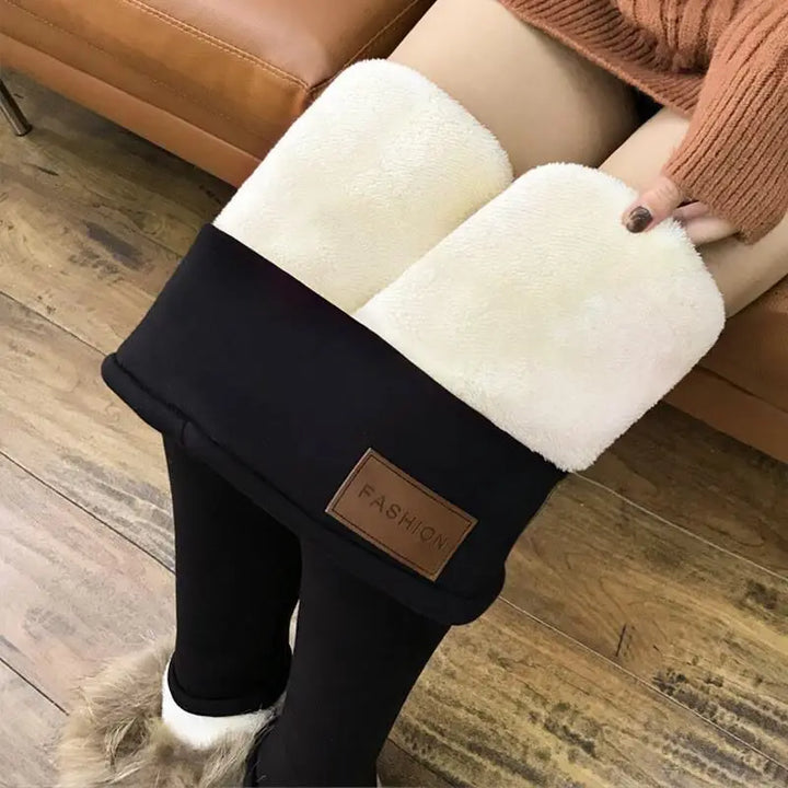 Women's High Waist Thermal Fleece Leggings for Winter Comfort Alphabet black