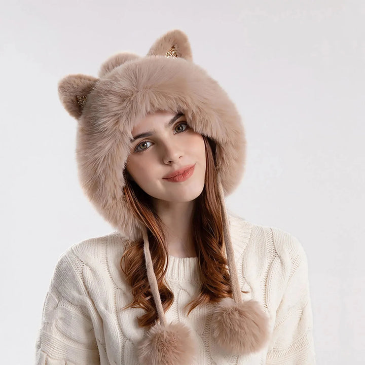 Cat Ear Pom-Pom Ear Flap Trapper Hat for Women – Cozy Winter Warmth-MODAUTLET