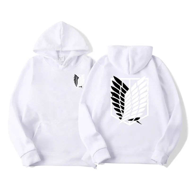 Unisex Attack on Titan Hoodie – Anime Graphic Pullover for Men & Women White