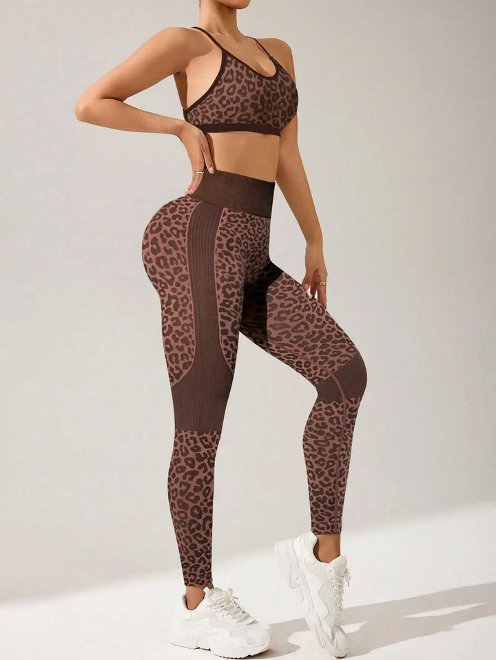 Dameleggings med leopardprint og høj talje med mavekontrol