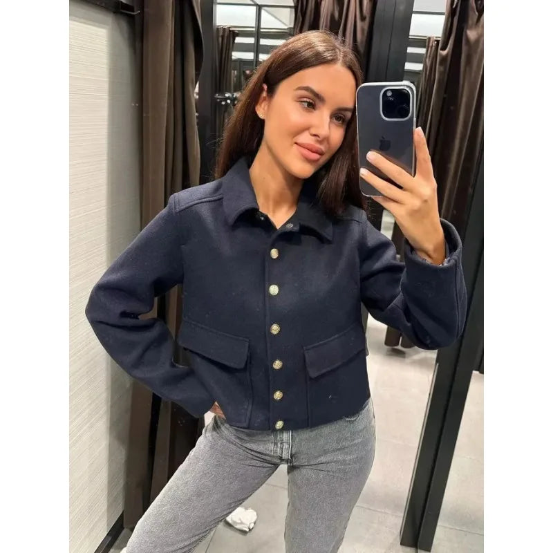 Stylish Wool Cropped Jacket in Heather