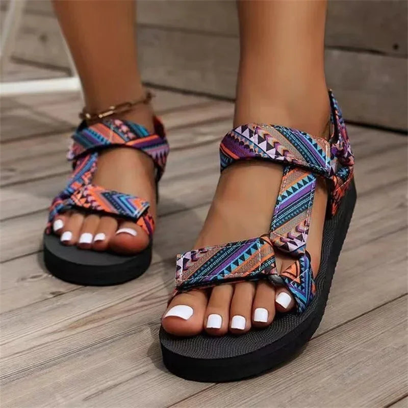 Women's Flat Embellished Leather Sandals – Summer Style with Adjustable Straps-MODAUTLET