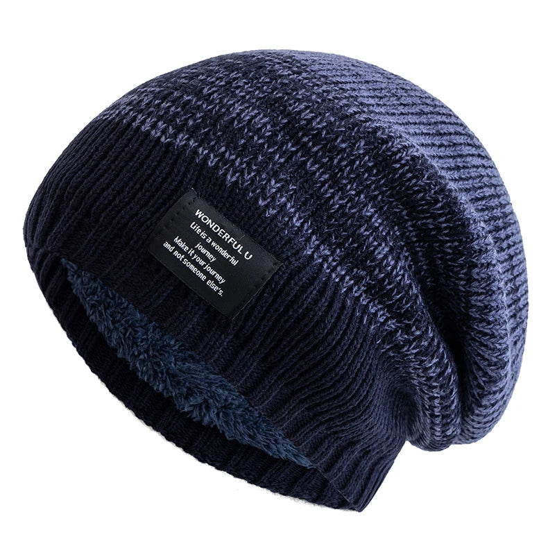 Cozy Fur-Lined Slouchy Beanie for Women Navy Blue Blue 55cm-60cm