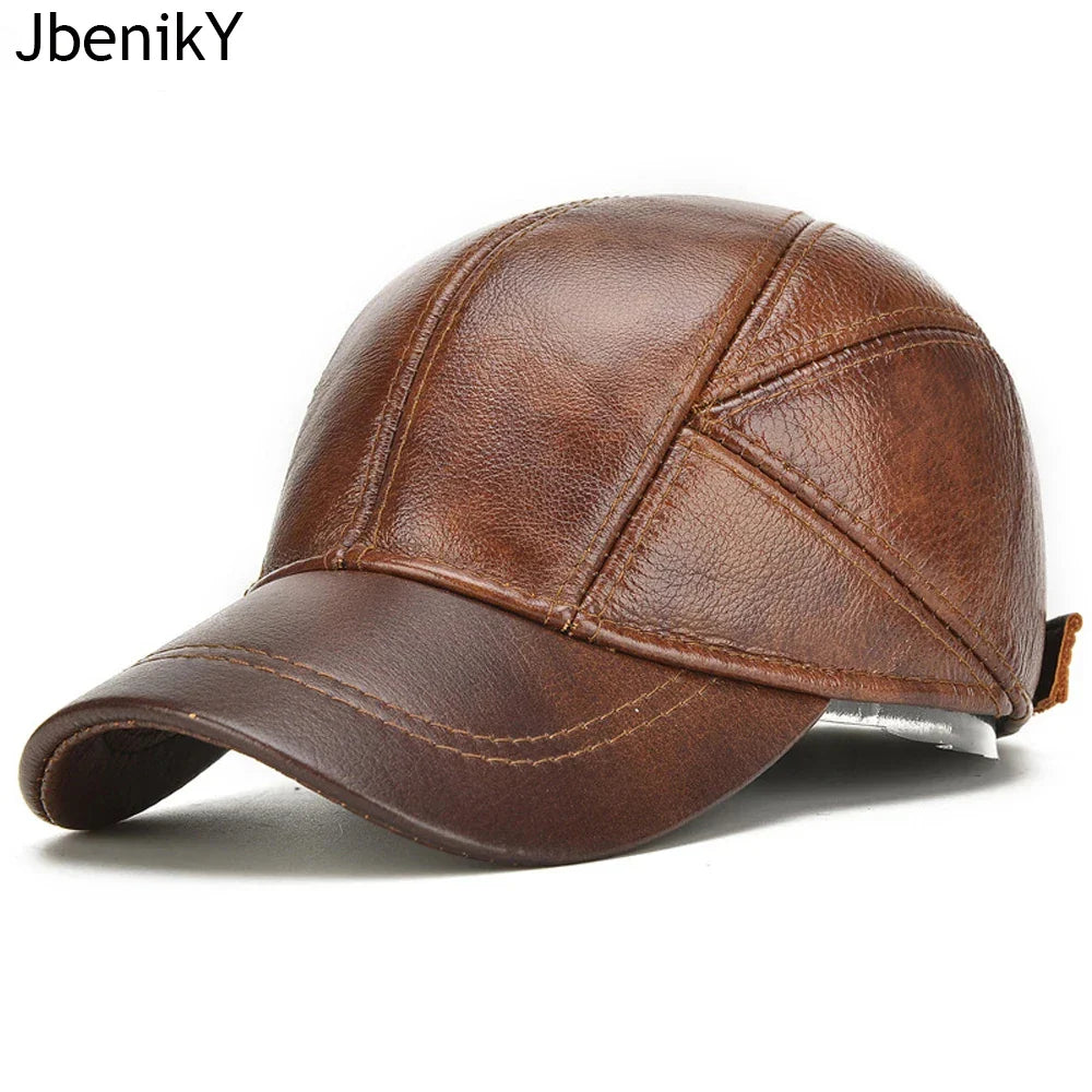 Authentic Leather Earflap Baseball Cap – Warm Cowhide for Winter-MODAUTLET
