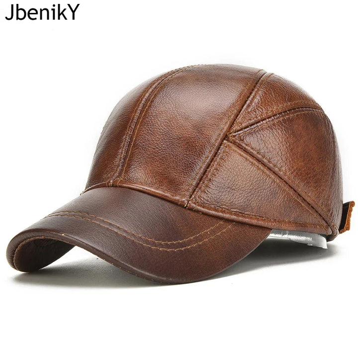 Authentic Leather Earflap Baseball Cap – Warm Cowhide for Winter-MODAUTLET