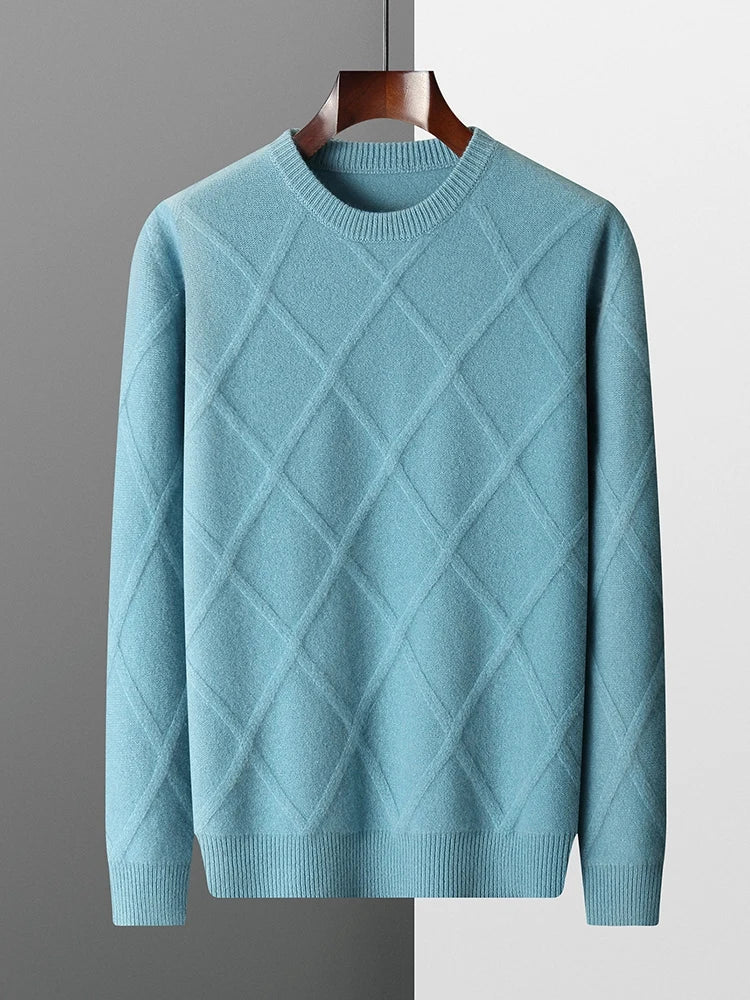 Men's Merino Wool Sweater in Meadow Green Sky Blue