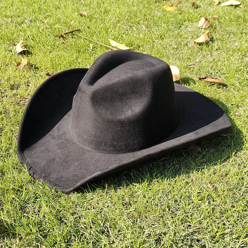 Adjustable Suede Wide-Brim Cowboy Fedora Hat-MODAUTLET