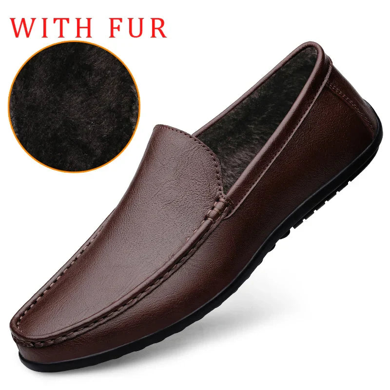 Men's Casual Soft Loafers Brown with fur