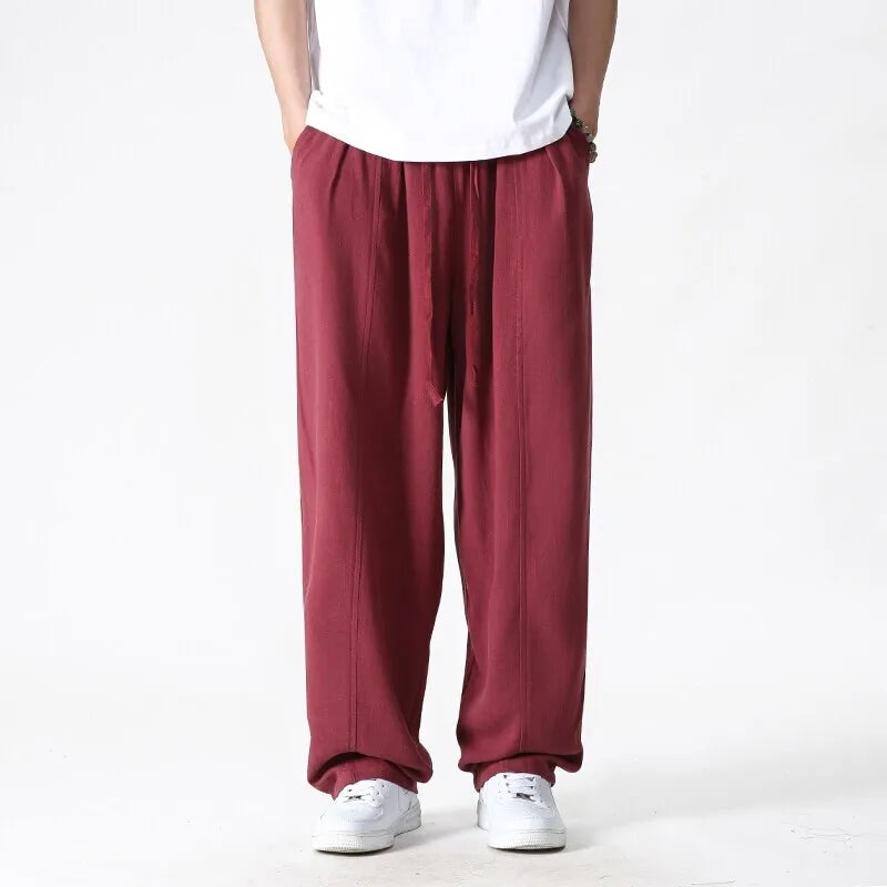Men's Urban Breeze Linen Trousers Wine red