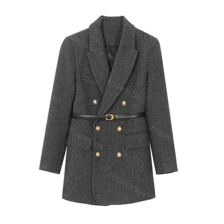 Vintage Wool Blazer with Belt-MODAUTLET