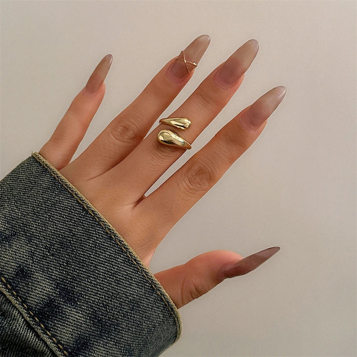 Sculptural Open Cuff Bracelet And Wrap-Around Open Band Ring Set for Women – Elegant Everyday Style-MODAUTLET