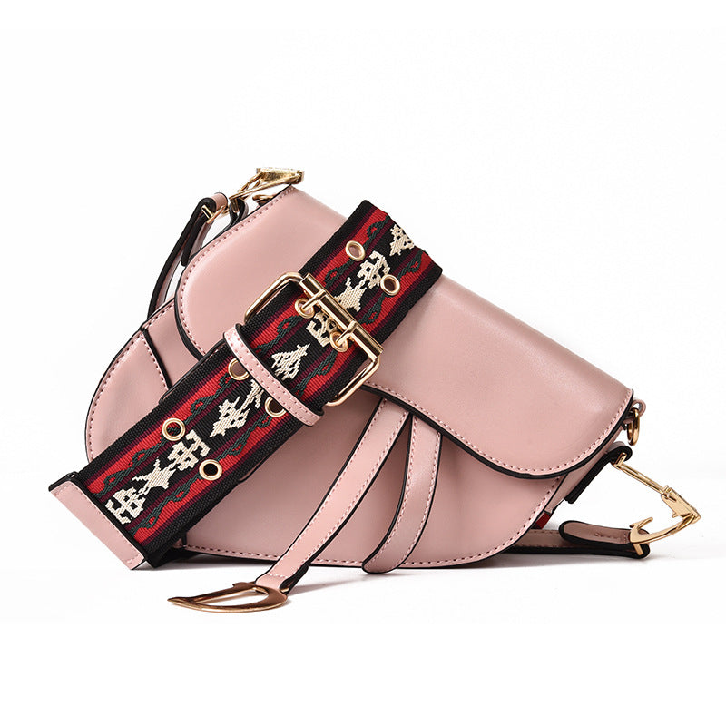 PU Leather Saddle Shoulder Bag For Women With Wide Strap