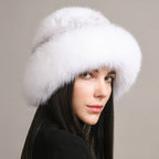 Mink Fur Hat With Knitted Base For Luxurious Warmth White Elastic(54-62cm)