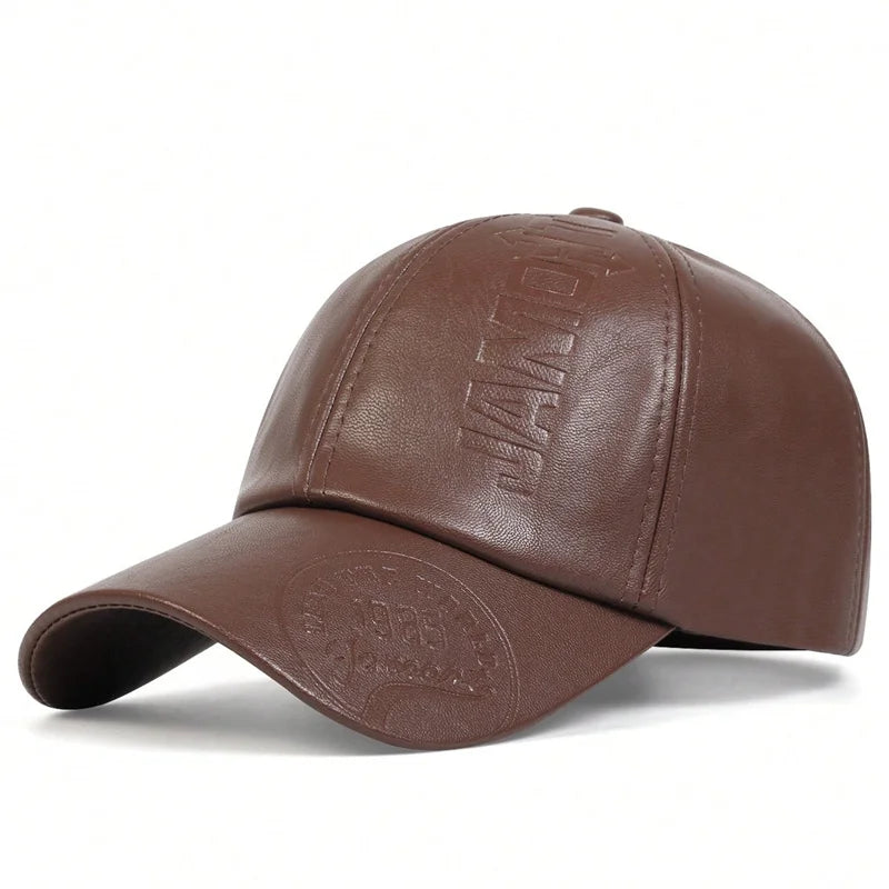 Unisex Vintage Cowhide Leather Baseball Cap – Adjustable Military Style Light Brown 56-61 cm