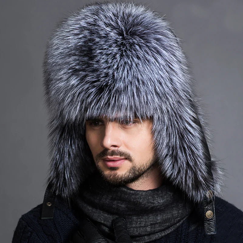 Eco Fur Hat Unisex Winter Ear Flap Trapper Hat Warmth Silver
