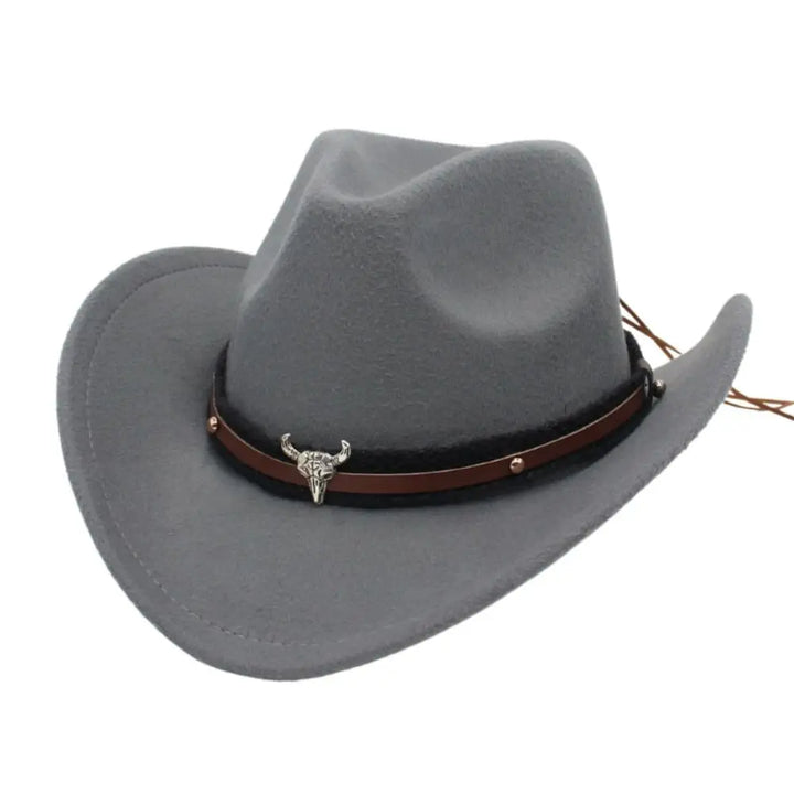 Western Cowboy Hat – Jazz Knight Felt Hat with Bull Décor-MODAUTLET