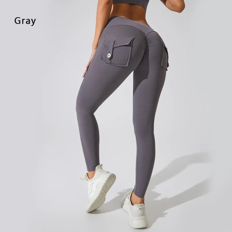 Women's Breathable Yoga Pants with Butt Pocket, Comfortable Leggings Gray
