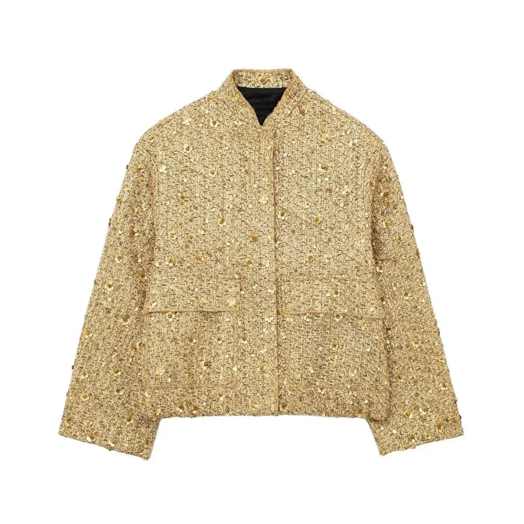 Sequin Oversized Jacket for a Glamorous Look Gold