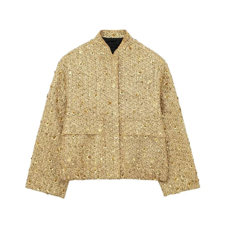 Sequin Oversized Jacket for a Glamorous Look Gold