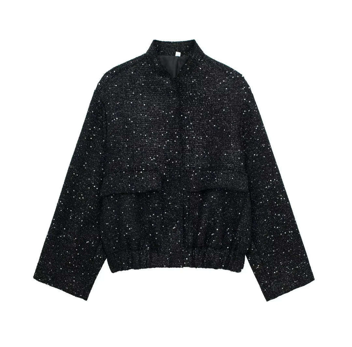 Sequin Oversized Jacket for a Glamorous Look Black