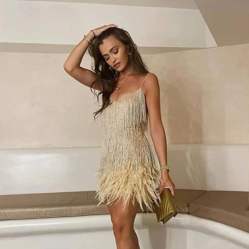 Women's Elegant Sequined Mini Dress – Perfect for Evening Events Gold