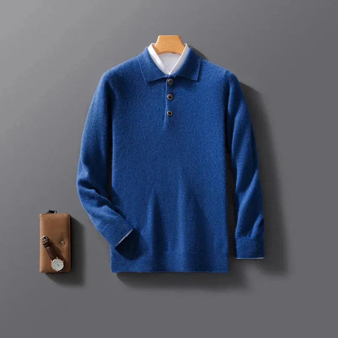 Men's Cashmere Polo Sweater - Luxurious Comfort Blue